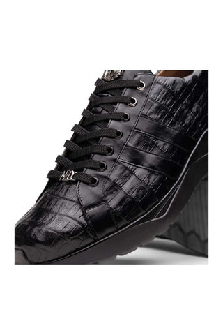 Marco Di Milano Nino Black Genuine Caiman Crocodile Fashion Sneaker (MDM1108)
