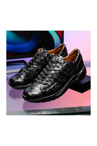 Marco Di Milano Nino Black Genuine Caiman Crocodile Fashion Sneaker (MDM1108)