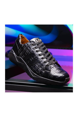 Marco Di Milano Nino Black Genuine Caiman Crocodile Fashion Sneaker (MDM1108)