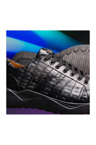 Marco Di Milano Nino Black Genuine Caiman Crocodile Fashion Sneaker (MDM1108)
