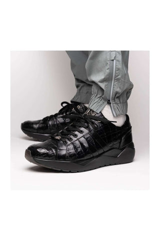 Marco Di Milano Nino Black Genuine Caiman Crocodile Fashion Sneaker (MDM1108)
