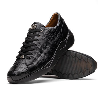 Marco Di Milano Nino Men's Shoes Black Sleek Genuine Caiman Crocodile Fashion Sneaker (MDM1108)-AmbrogioShoes