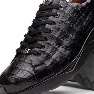 Marco Di Milano Nino Men's Shoes Black Sleek Genuine Caiman Crocodile Fashion Sneaker (MDM1108)-AmbrogioShoes