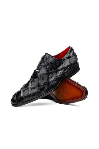 Marco Di Milano Olivieri Black Exotic Pirarucu Leather Whole cut Oxfords (MDM1201)