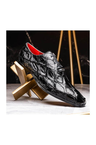 Marco Di Milano Olivieri Black Pirarucu Leather Whole cut Oxfords (MDM1201)