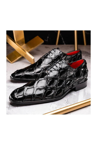 Marco Di Milano Olivieri Black Pirarucu Leather Whole cut Oxfords (MDM1201)