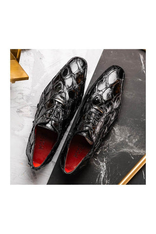 Marco Di Milano Olivieri Black Pirarucu Leather Whole cut Oxfords (MDM1201)