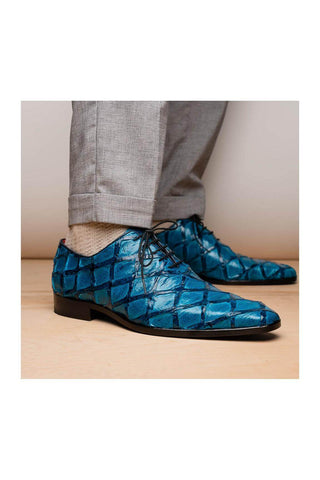 Marco Di Milano Olivieri Blue Exotic Pirarucu Leather Whole cut Oxfords (MDM1028)