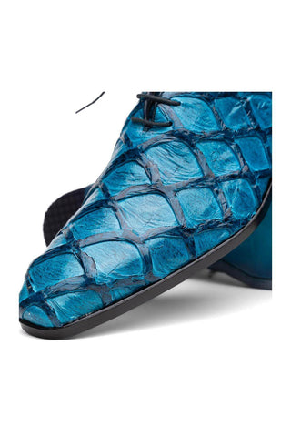 Marco Di Milano Olivieri Blue Exotic Pirarucu Leather Whole cut Oxfords (MDM1028)