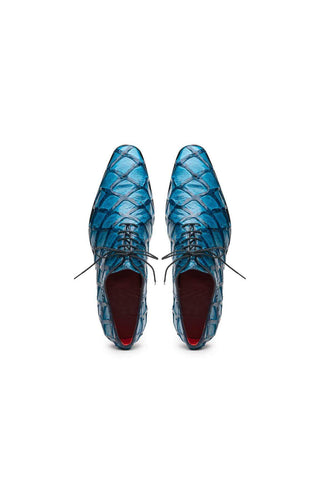 Marco Di Milano Olivieri Blue Exotic Pirarucu Leather Whole cut Oxfords (MDM1028)