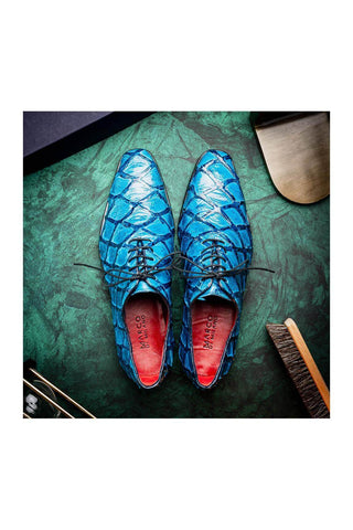 Marco Di Milano Olivieri Blue Exotic Pirarucu Leather Whole cut Oxfords (MDM1028)