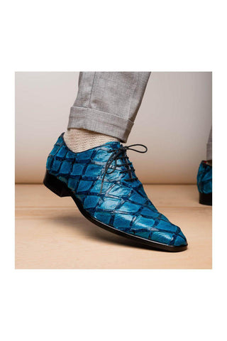 Marco Di Milano Olivieri Blue Pirarucu Leather Whole cut Oxfords (MDM1028)