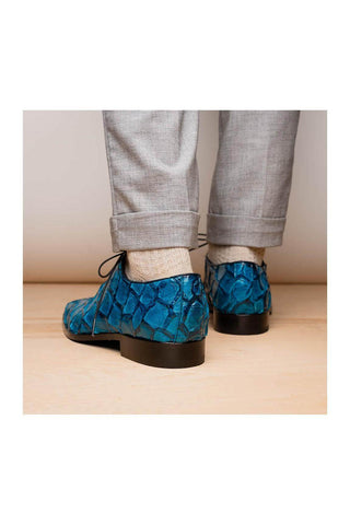 Marco Di Milano Olivieri Blue Pirarucu Leather Whole cut Oxfords (MDM1028)
