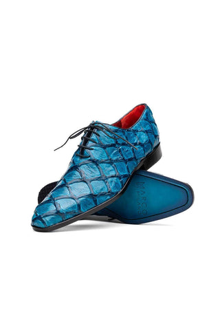 Marco Di Milano Olivieri Blue Pirarucu Leather Whole cut Oxfords (MDM1028)