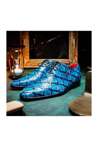 Marco Di Milano Olivieri Blue Pirarucu Leather Whole cut Oxfords (MDM1028)