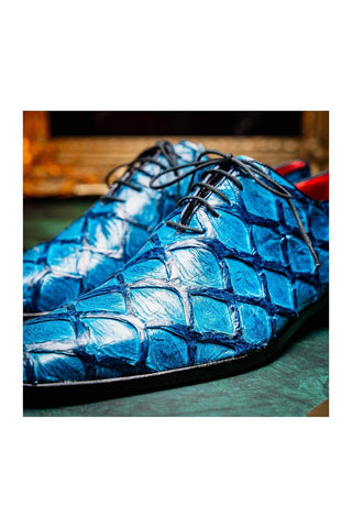 Marco Di Milano Olivieri Blue Pirarucu Leather Whole cut Oxfords (MDM1028)