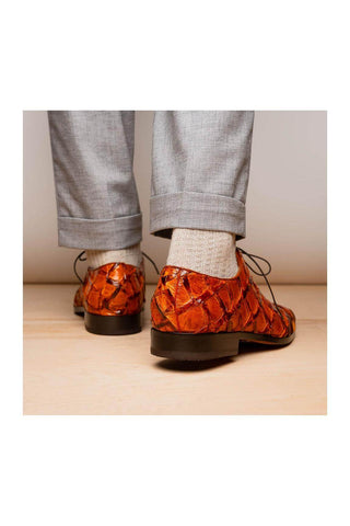 Marco Di Milano Olivieri Brandy Exotic Pirarucu Leather Whole cut Oxfords (MDM1028)