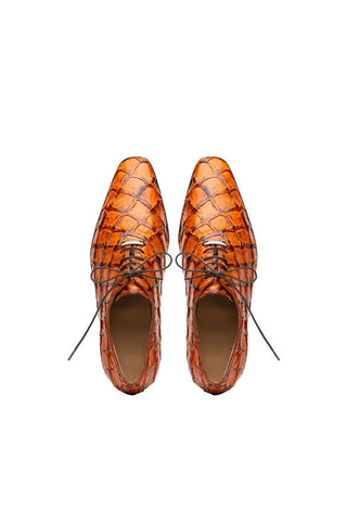 Marco Di Milano Olivieri Brandy Exotic Pirarucu Leather Whole cut Oxfords (MDM1028)