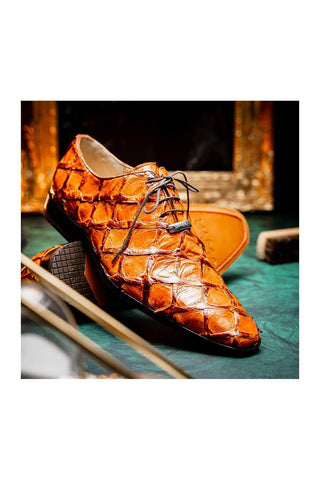 Marco Di Milano Olivieri Brandy Exotic Pirarucu Leather Whole cut Oxfords (MDM1028)