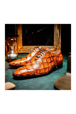 Marco Di Milano Olivieri Brandy Exotic Pirarucu Leather Whole cut Oxfords (MDM1028)