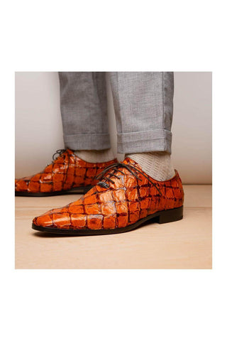 Marco Di Milano Olivieri Brandy Pirarucu Leather Whole cut Oxfords (MDM1028)