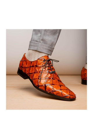 Marco Di Milano Olivieri Brandy Pirarucu Leather Whole cut Oxfords (MDM1028)