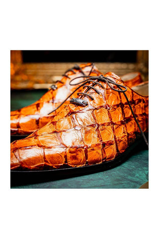 Marco Di Milano Olivieri Brandy Pirarucu Leather Whole cut Oxfords (MDM1028)
