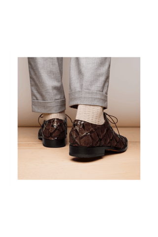 Marco Di Milano Olivieri Brown Exotic Pirarucu Leather Whole cut Oxfords (MDM1028)
