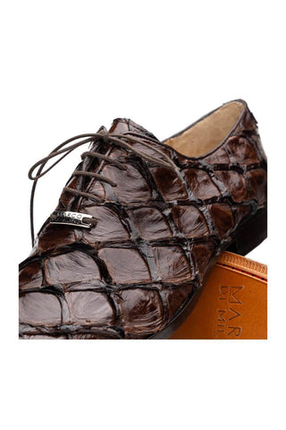 Marco Di Milano Olivieri Brown Exotic Pirarucu Leather Whole cut Oxfords (MDM1028)