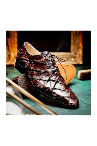 Marco Di Milano Olivieri Brown Exotic Pirarucu Leather Whole cut Oxfords (MDM1028)