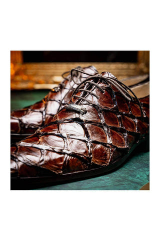 Marco Di Milano Olivieri Brown Exotic Pirarucu Leather Whole cut Oxfords (MDM1028)