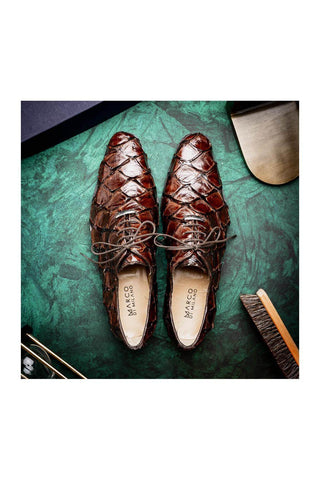 Marco Di Milano Olivieri Brown Pirarucu Leather Whole cut Oxfords (MDM1028)
