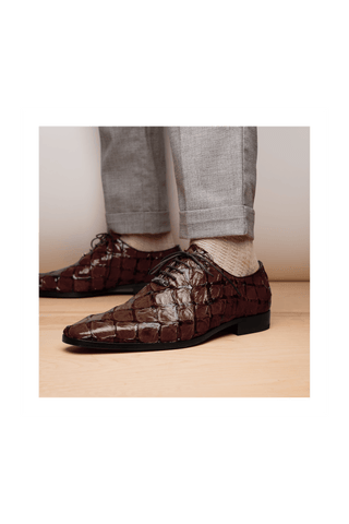 Marco Di Milano Olivieri Brown Pirarucu Leather Whole cut Oxfords (MDM1028)