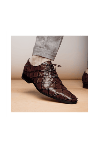 Marco Di Milano Olivieri Brown Pirarucu Leather Whole cut Oxfords (MDM1028)