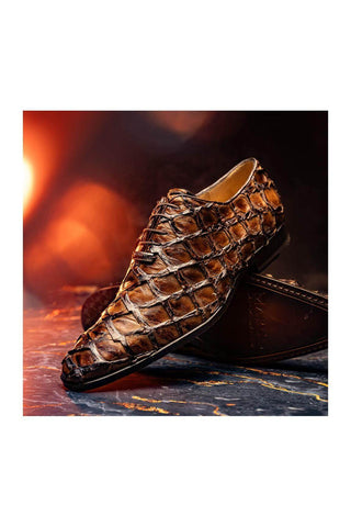 Marco Di Milano Olivieri Clear Brown Exotic Pirarucu Leather Whole cut Oxfords (MDM1028)