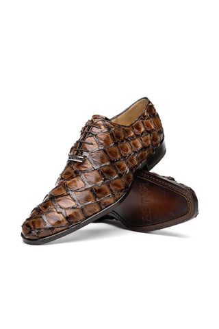 Marco Di Milano Olivieri Clear Brown Exotic Pirarucu Leather Whole cut Oxfords (MDM1028)