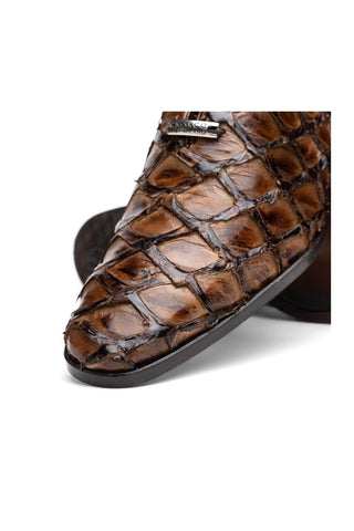 Marco Di Milano Olivieri Clear Brown Exotic Pirarucu Leather Whole cut Oxfords (MDM1028)