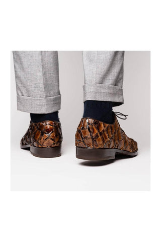 Marco Di Milano Olivieri Clear Brown Exotic Pirarucu Leather Whole cut Oxfords (MDM1028)