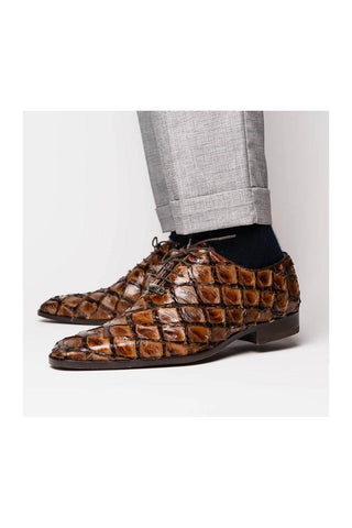 Marco Di Milano Olivieri Clear Brown Pirarucu Leather Whole cut Oxfords (MDM1028)