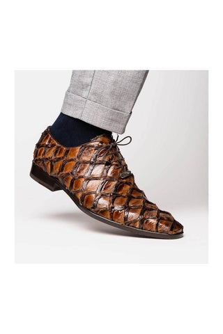 Marco Di Milano Olivieri Clear Brown Pirarucu Leather Whole cut Oxfords (MDM1028)