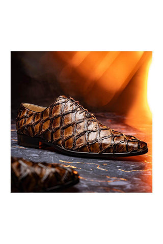 Marco Di Milano Olivieri Clear Brown Pirarucu Leather Whole cut Oxfords (MDM1028)