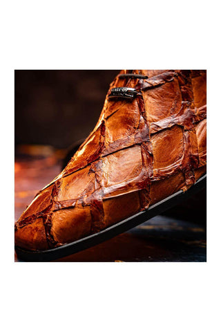 Marco Di Milano Olivieri Cognac Exotic Pirarucu Leather Whole cut Oxfords (MDM1028)