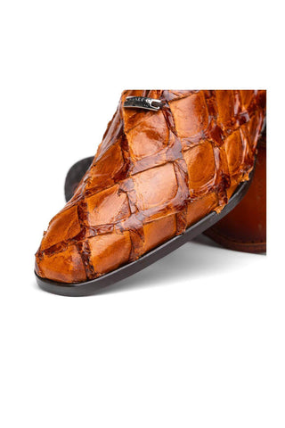 Marco Di Milano Olivieri Cognac Exotic Pirarucu Leather Whole cut Oxfords (MDM1028)