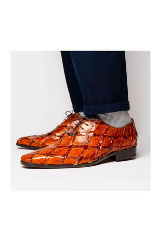 Marco Di Milano Olivieri Cognac Exotic Pirarucu Leather Whole cut Oxfords (MDM1028)