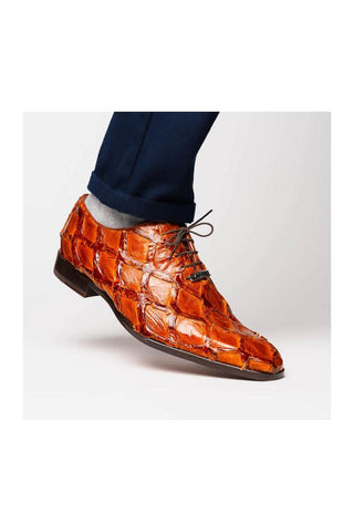 Marco Di Milano Olivieri Cognac Exotic Pirarucu Leather Whole cut Oxfords (MDM1028)