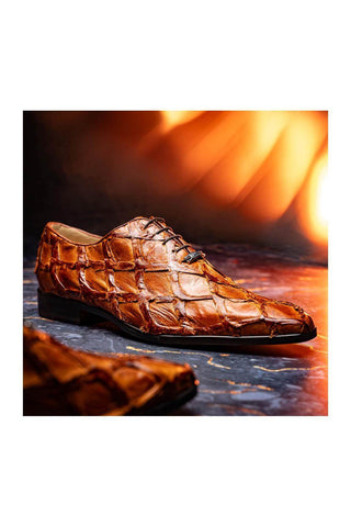 Marco Di Milano Olivieri Cognac Pirarucu Leather Whole cut Oxfords (MDM1028)