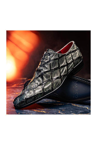 Marco Di Milano Olivieri Gray Exotic Pirarucu Leather Whole cut Oxfords (MDM1028)