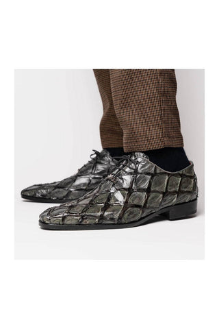 Marco Di Milano Olivieri Gray Pirarucu Leather Whole cut Oxfords (MDM1028)