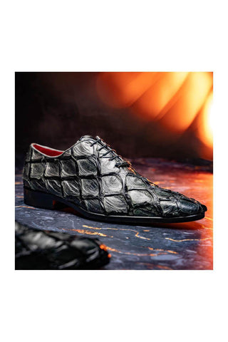 Marco Di Milano Olivieri Gray Pirarucu Leather Whole cut Oxfords (MDM1028)