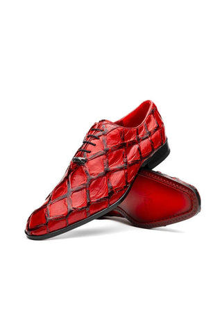 Marco Di Milano Olivieri Red Exotic Pirarucu Leather Whole cut Oxfords (MDM1028)
